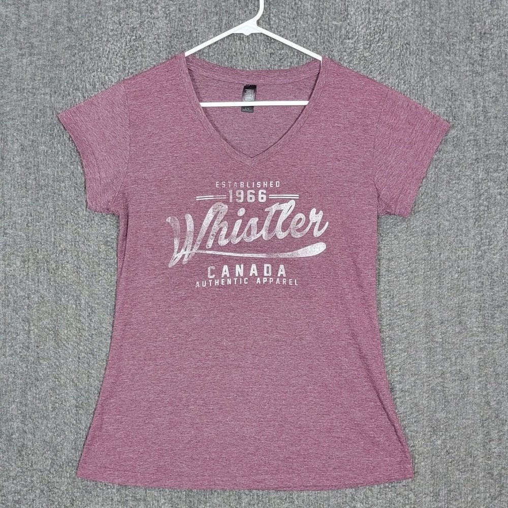 Whistler T-Shirt Womens L Purple Canada Authentic Apparel Short Sleeve V Neck